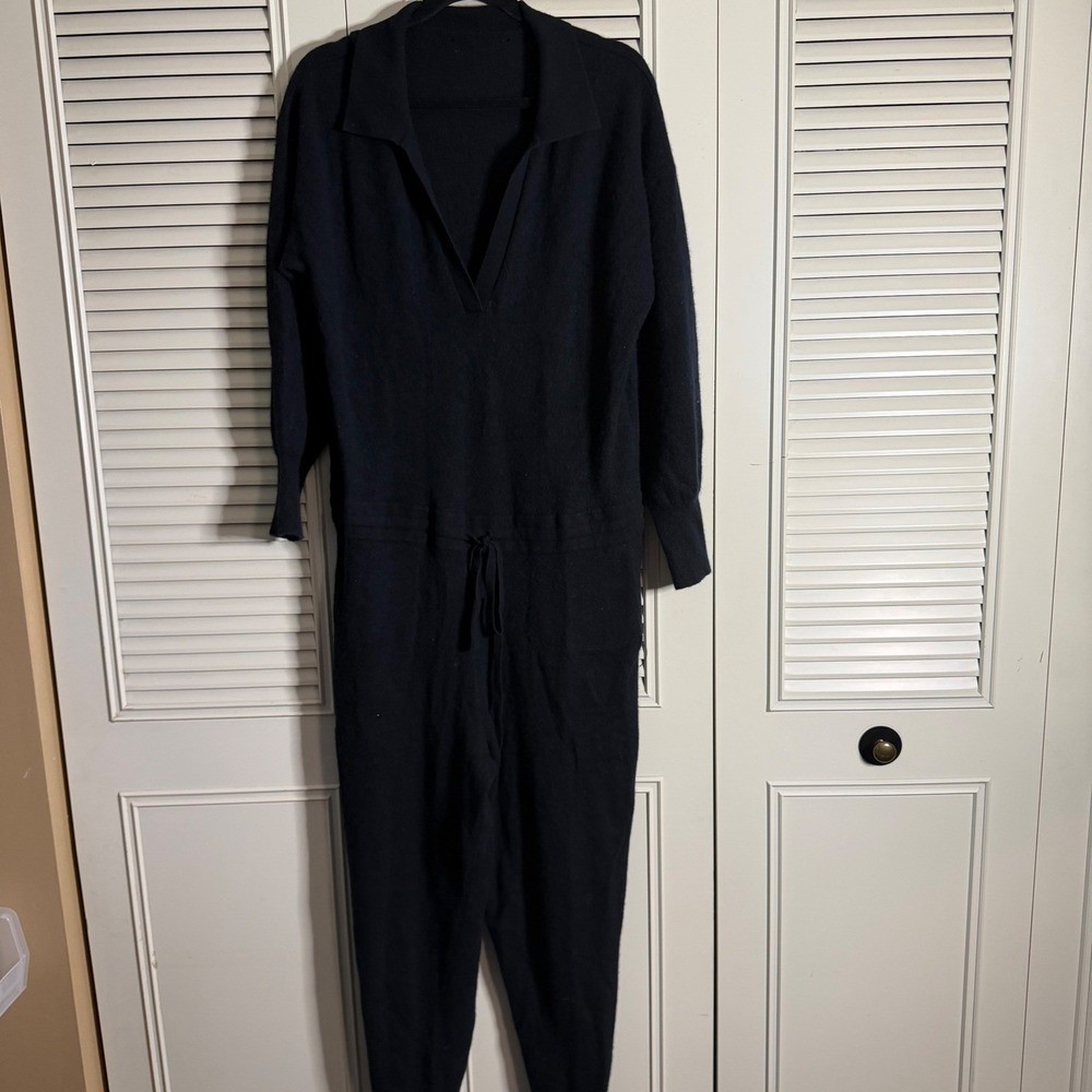 100% Cashmere Antonio Melani Esther Long Sleeve Drawstring Jumpsuit Navy Large